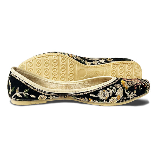 Steploom Traditional Punjabi Jutti for Women – Black Velvet with Hand Embroidery