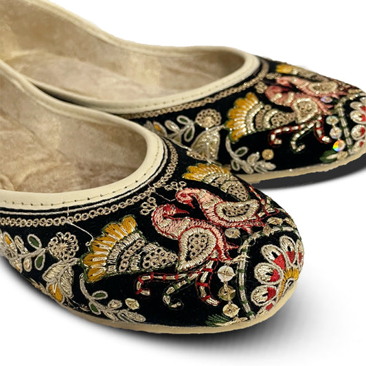 Steploom Traditional Punjabi Jutti for Women – Black Velvet with Hand Embroidery