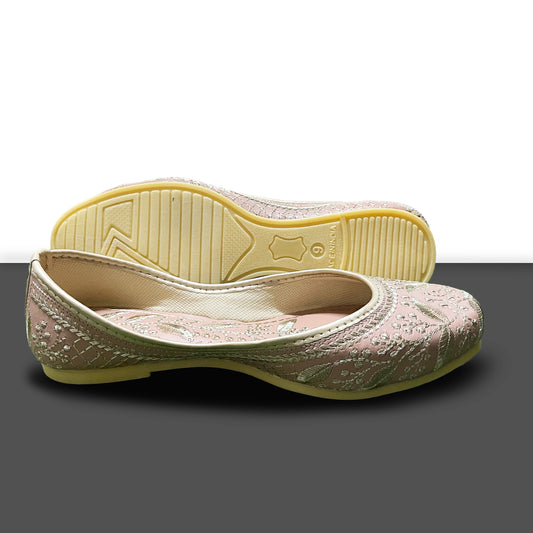 Steploom Traditional Pink Embellished Punjabi Jutti – Elegant Handcrafted Mojari for Women
