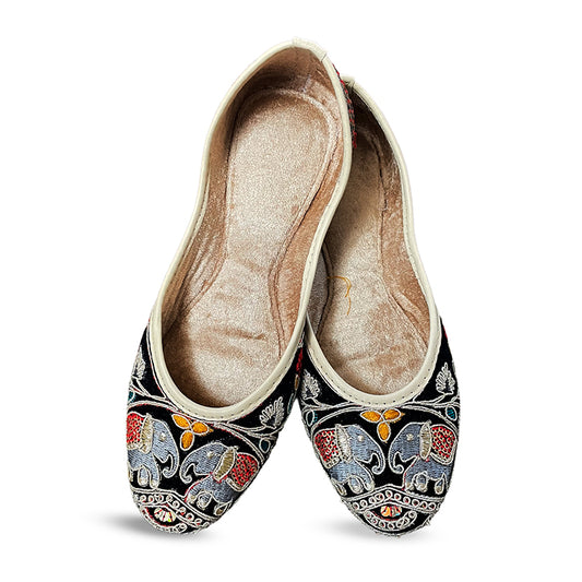 Steploom Handcrafted Punjabi Jutti for Women – Embroidered Elephant Design, Ethnic Footwear