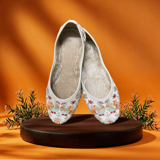 Steploom Traditional Embroidered Work Punjabi Jutti for Women – Handcrafted Bird Design Mojari