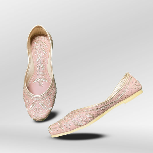 Steploom Traditional Pink Embellished Punjabi Jutti – Elegant Handcrafted Mojari for Women