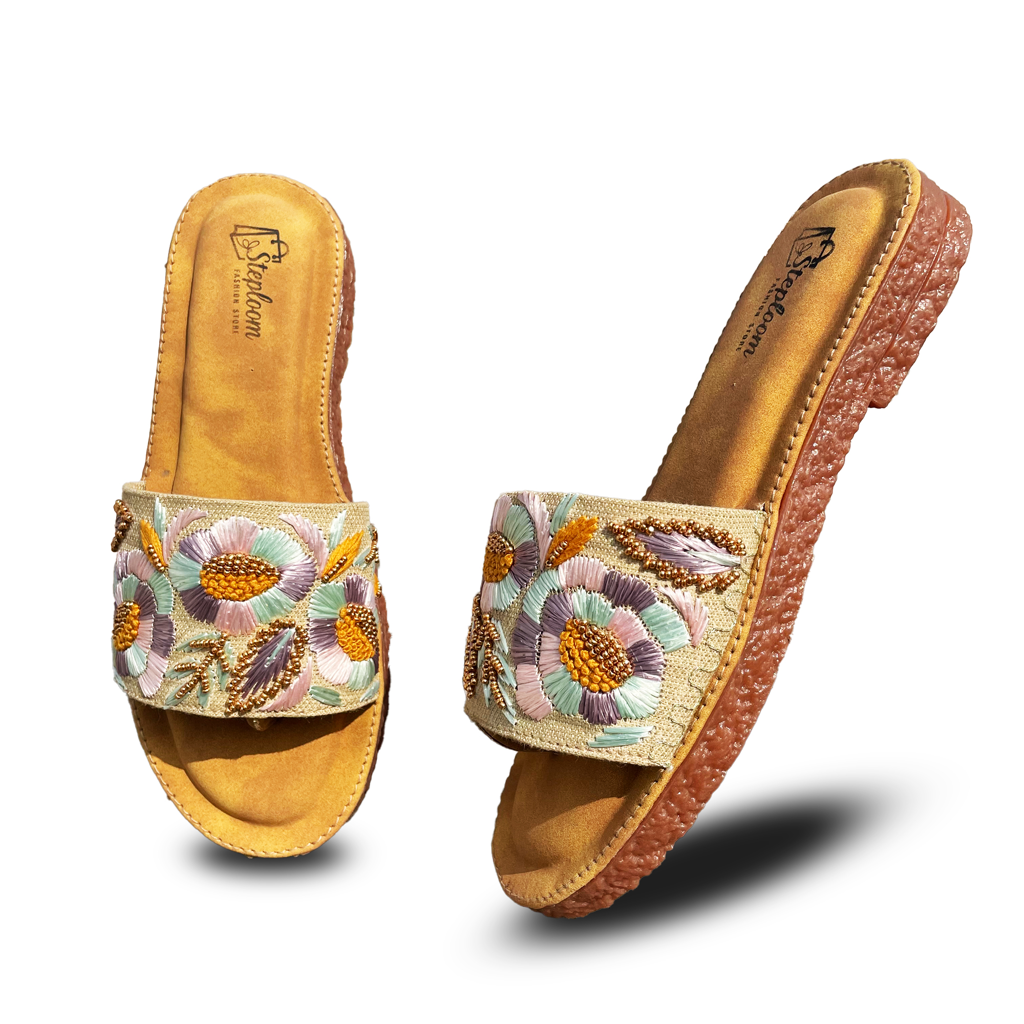 steploom women flats slippers stylish model ethnic embroidered casual slip on footwear (copy)